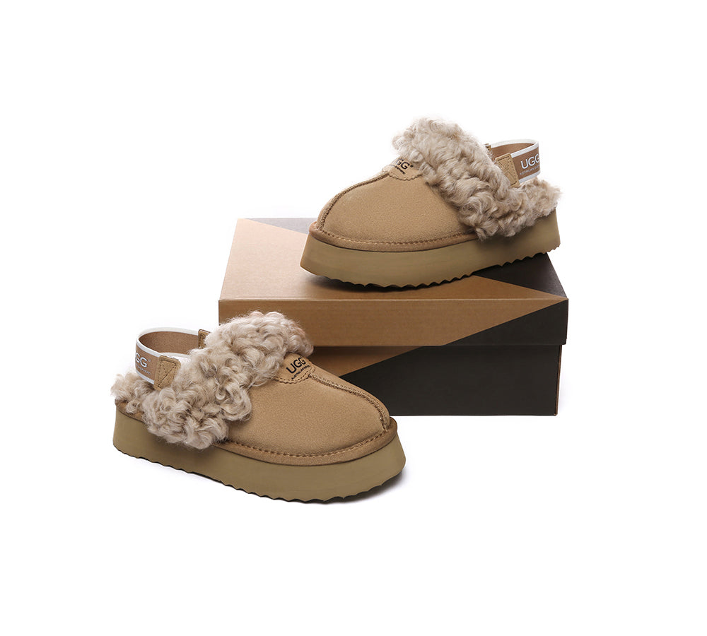 UGG Slippers Women Removable Wool Strap Slingback Platform Waffle Curly