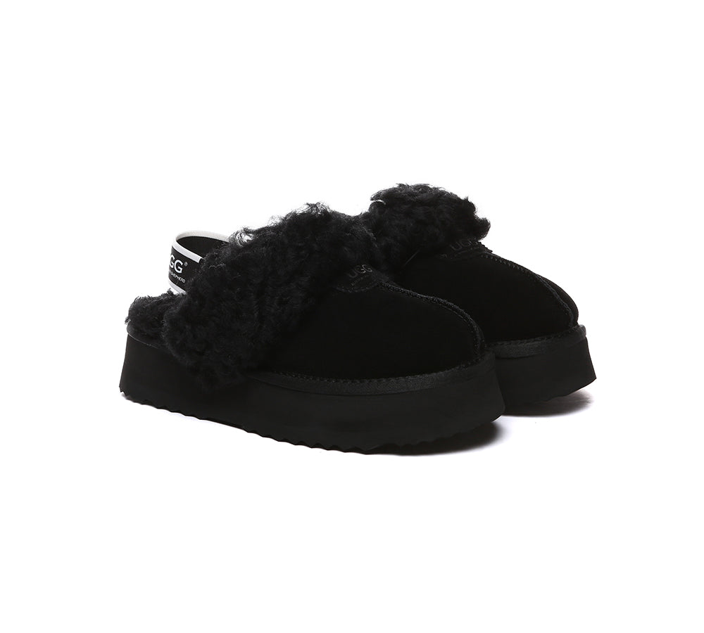 UGG Slippers Women Removable Wool Strap Slingback Platform Waffle Curly