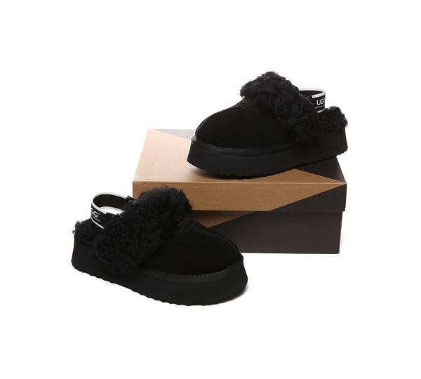 AUSTRALIAN SHEPHERD?? UGG Slippers Women Removable Wool Strap Slingback Platform Waffle Curly - UGG EXPRESS