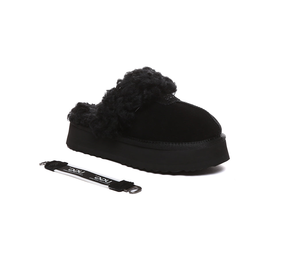 UGG Slippers Women Removable Wool Strap Slingback Platform Waffle Curly