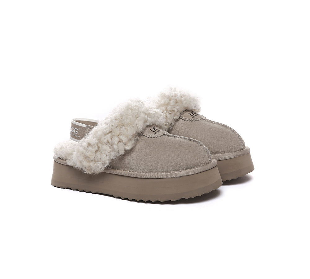 UGG Slippers Women Removable Wool Strap Slingback Platform Waffle Curly