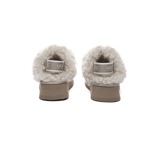 AUSTRALIAN SHEPHERD?? UGG Slippers Women Removable Wool Strap Slingback Platform Waffle Curly - UGG EXPRESS