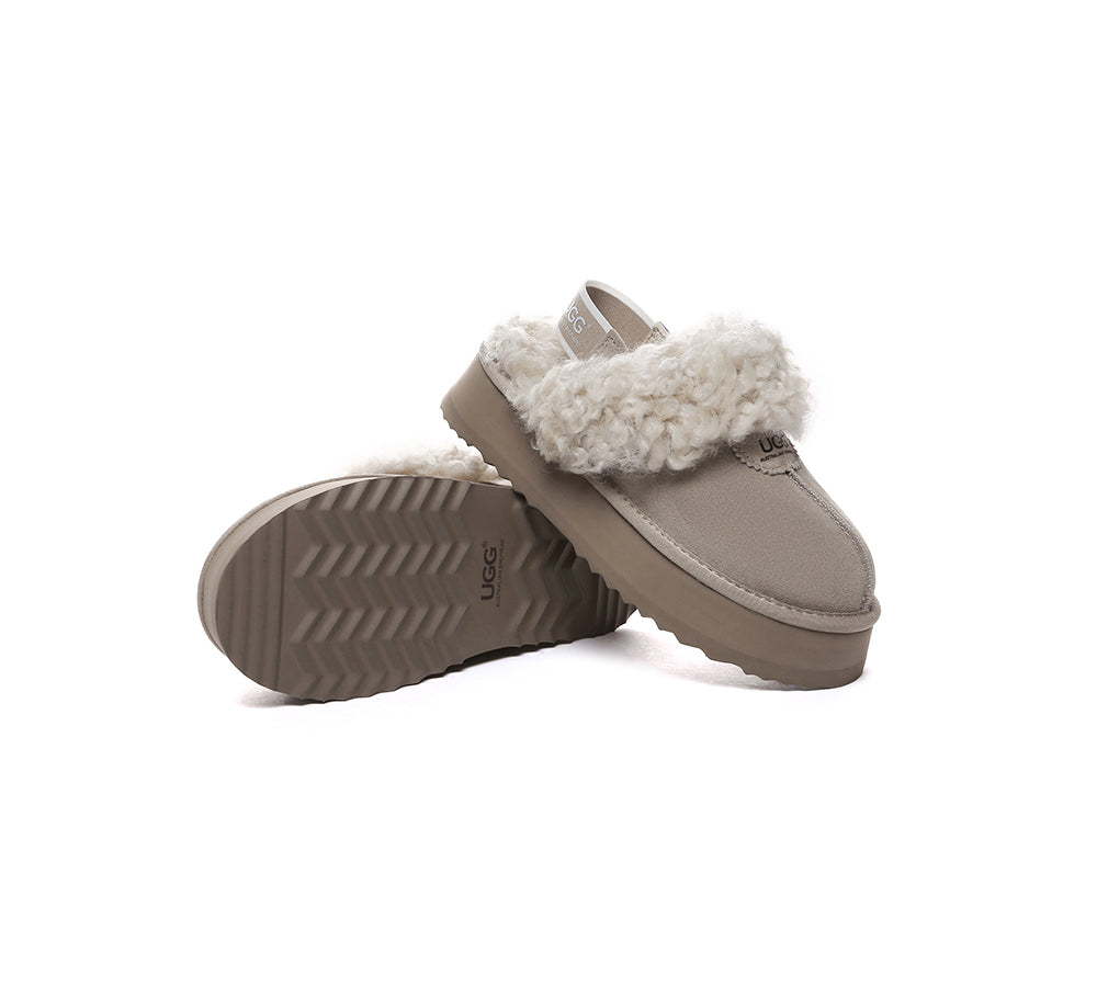 UGG Slippers Women Removable Wool Strap Slingback Platform Waffle Curly