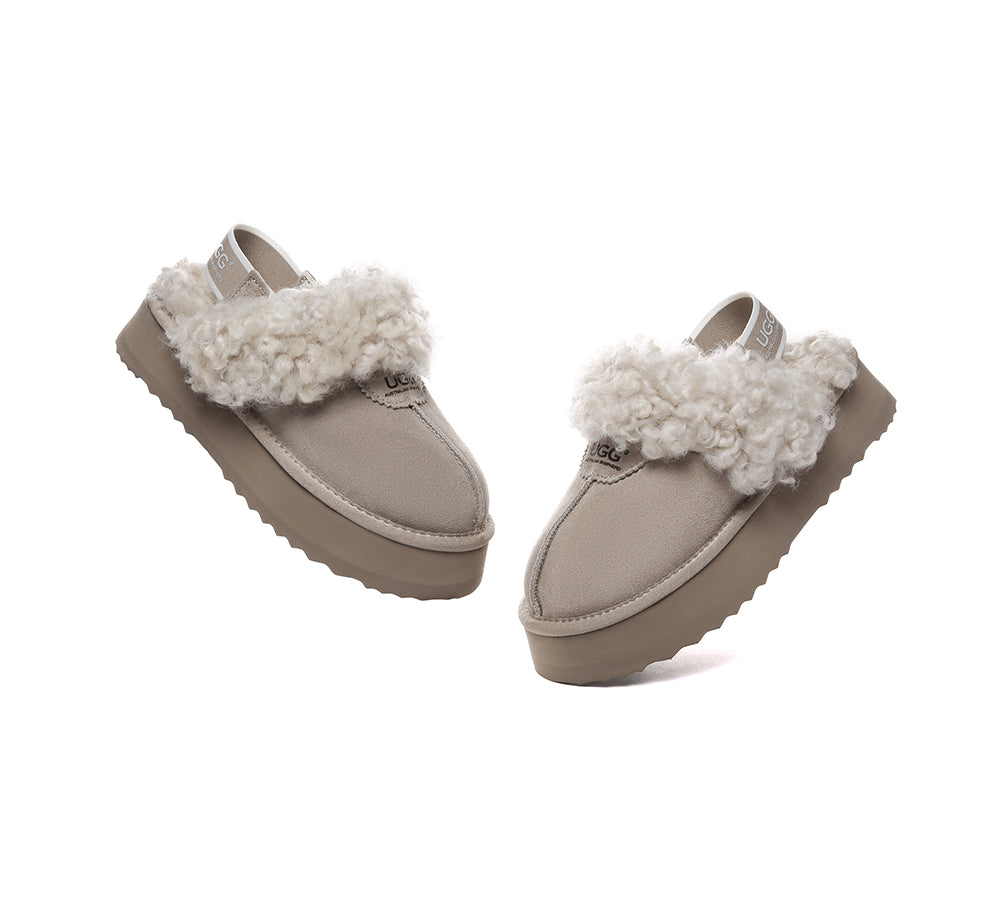 UGG Slippers Women Removable Wool Strap Slingback Platform Waffle Curly