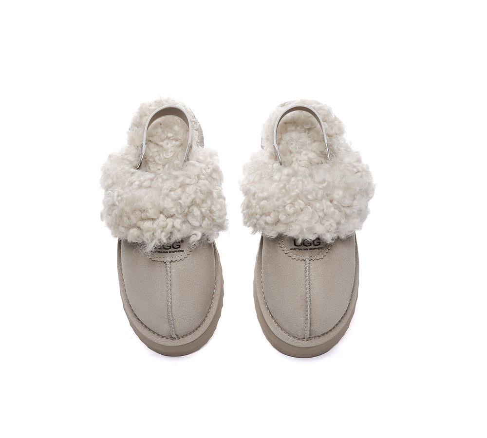 UGG Slippers Women Removable Wool Strap Slingback Platform Waffle Curly