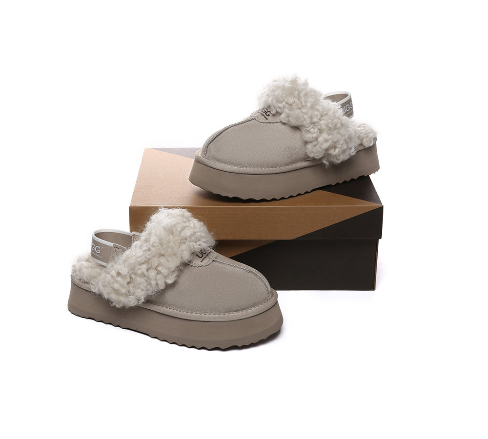 UGG Slippers Women Removable Wool Strap Slingback Platform Waffle Curly