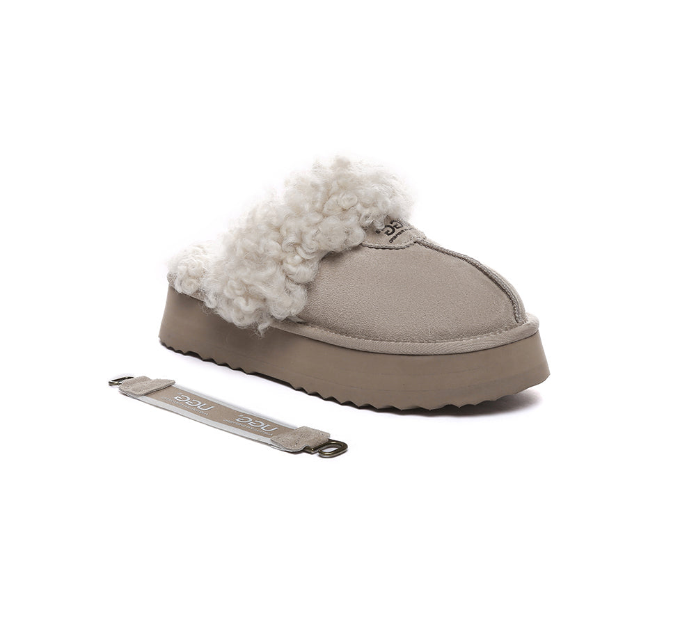 UGG Slippers Women Removable Wool Strap Slingback Platform Waffle Curly