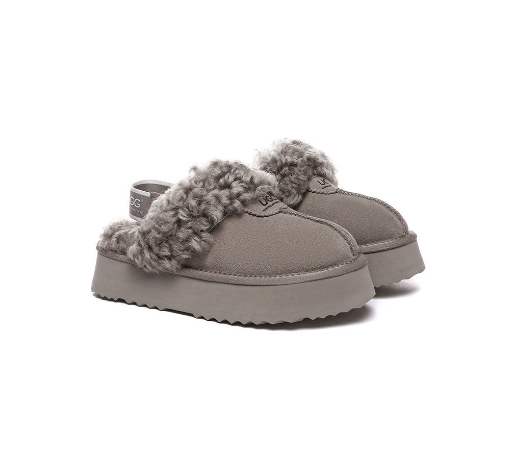 UGG Slippers Women Removable Wool Strap Slingback Platform Waffle Curly