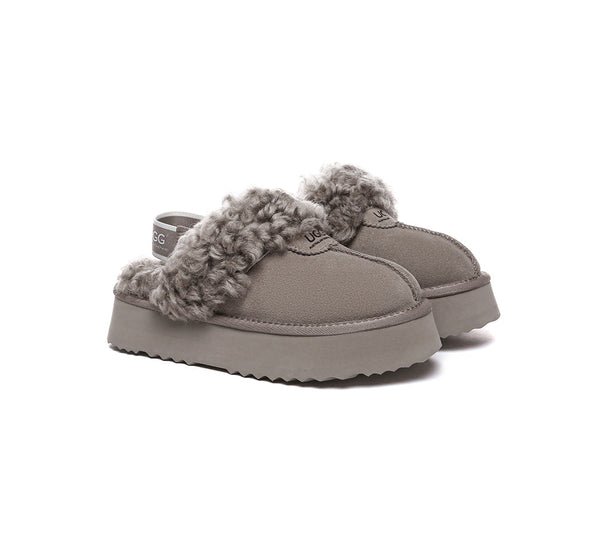 AUSTRALIAN SHEPHERD?? UGG Slippers Women Removable Wool Strap Slingback Platform Waffle Curly - UGG EXPRESS