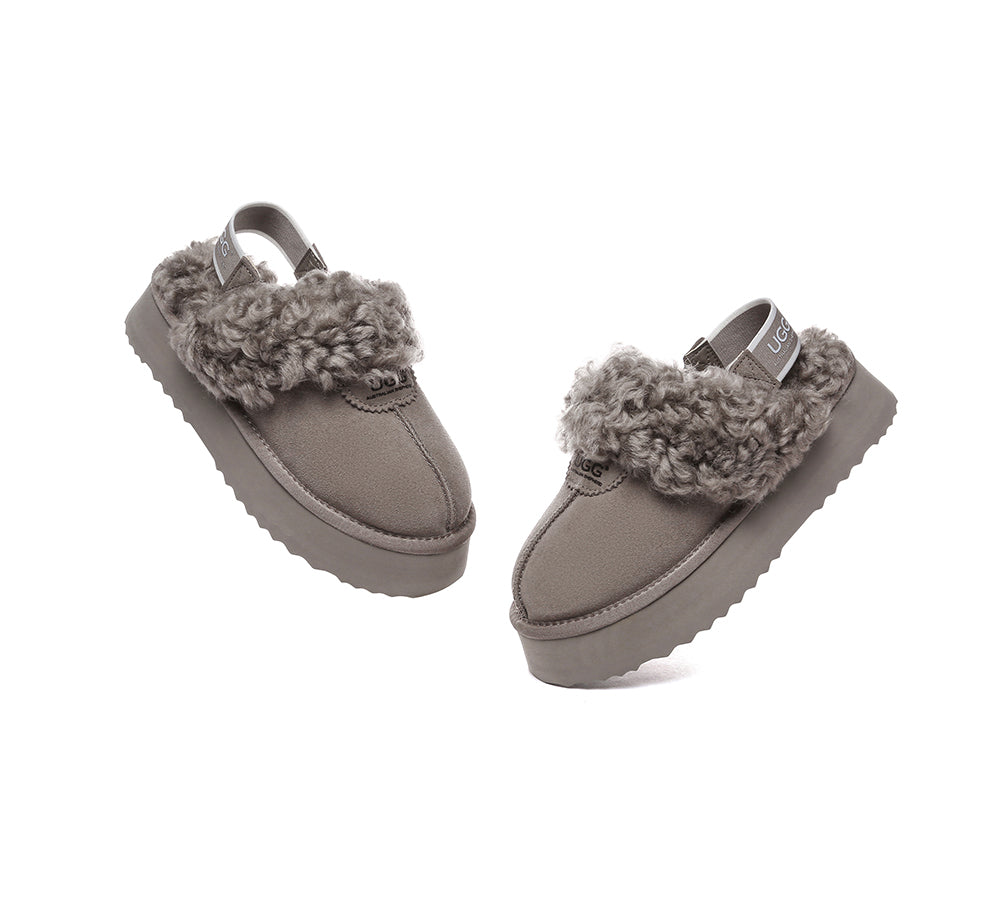 UGG Slippers Women Removable Wool Strap Slingback Platform Waffle Curly