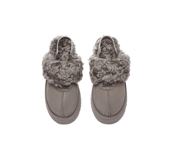 AUSTRALIAN SHEPHERD?? UGG Slippers Women Removable Wool Strap Slingback Platform Waffle Curly - UGG EXPRESS