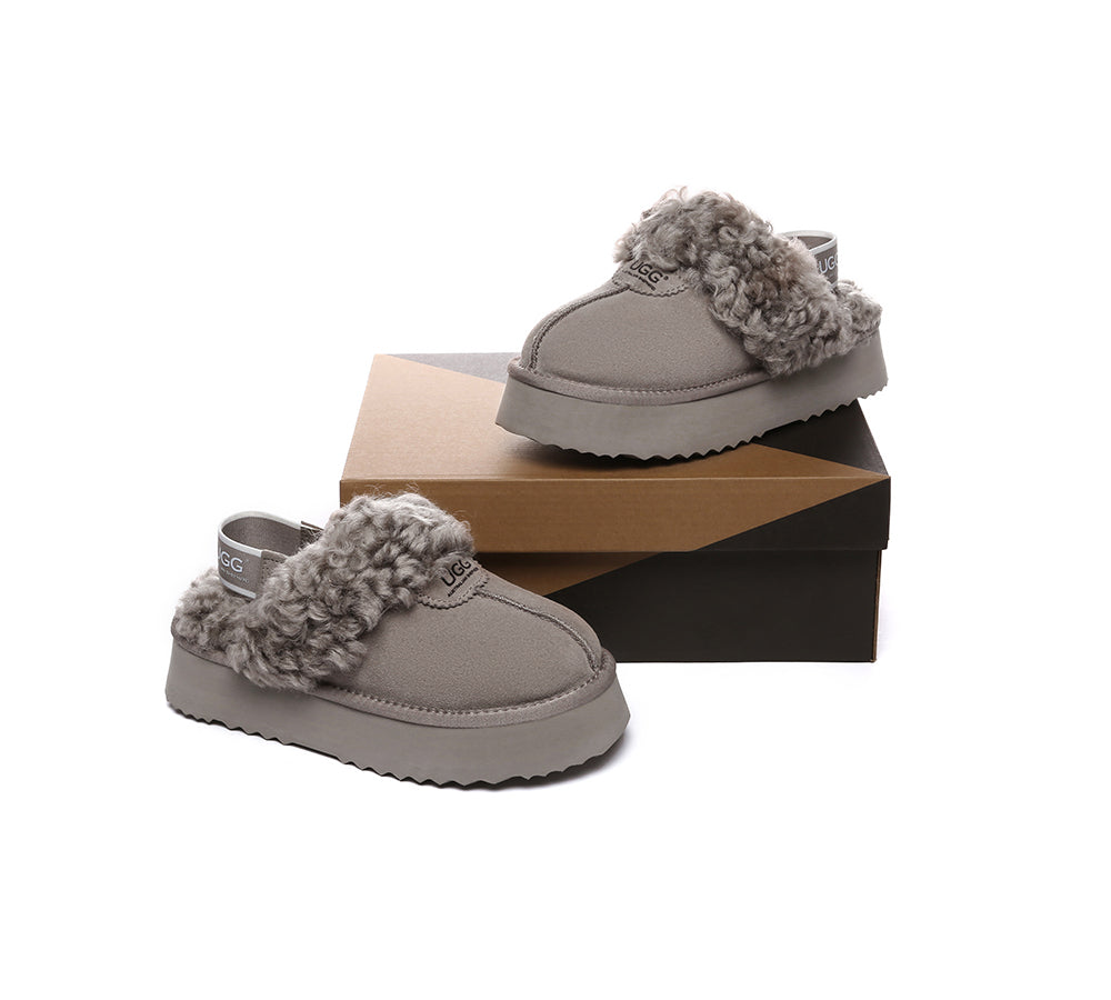 UGG Slippers Women Removable Wool Strap Slingback Platform Waffle Curly