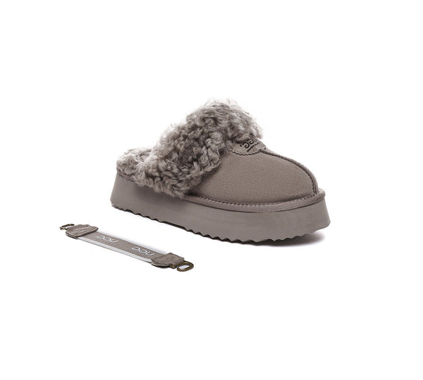 AUSTRALIAN SHEPHERD?? UGG Slippers Women Removable Wool Strap Slingback Platform Waffle Curly - UGG EXPRESS