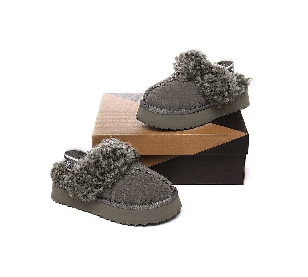 UGG Slippers Women Removable Wool Strap Slingback Platform Waffle Curly