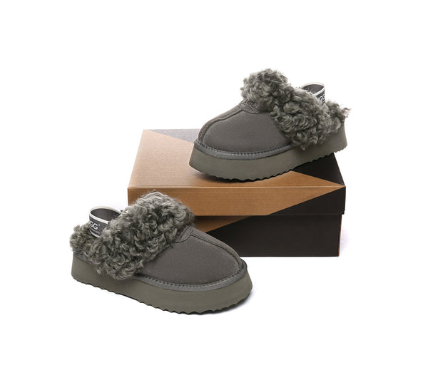 AUSTRALIAN SHEPHERD?? UGG Slippers Women Removable Wool Strap Slingback Platform Waffle Curly - UGG EXPRESS