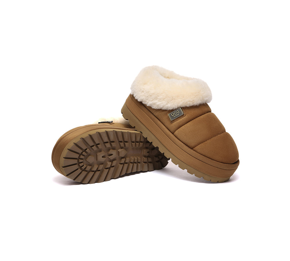 UGG Slippers Women Sheepskin Wool Collar Ankle Platform Ulrika