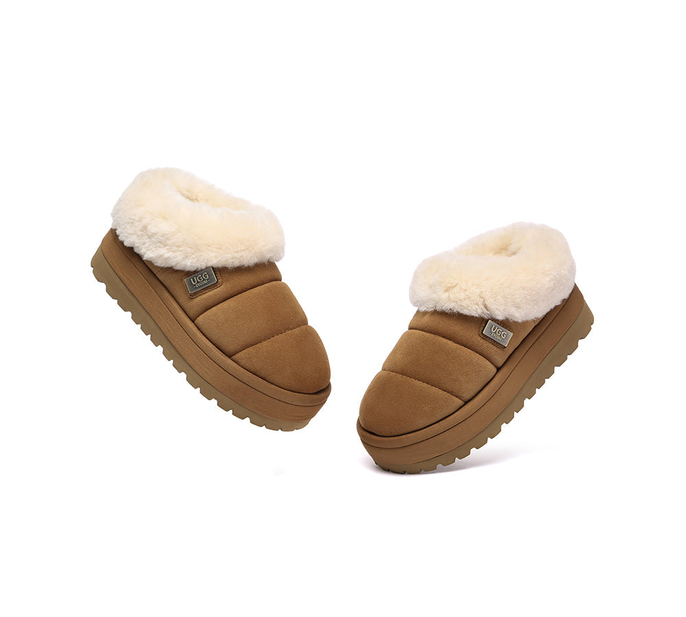 UGG Slippers Women Sheepskin Wool Collar Ankle Platform Ulrika