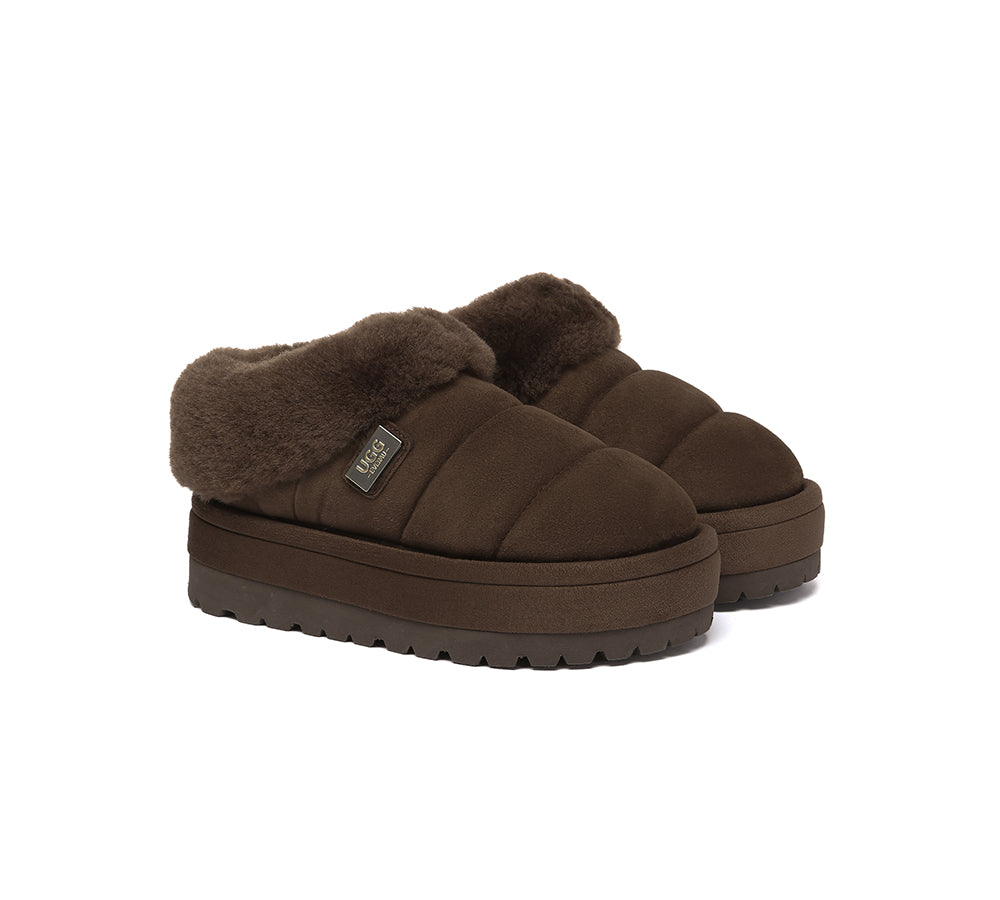 UGG Slippers Women Sheepskin Wool Collar Ankle Platform Ulrika