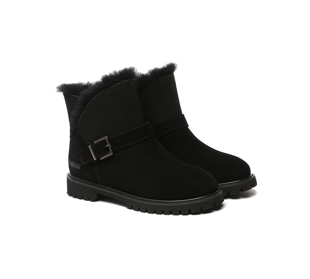 UGG Women Sheepskin Wool Buckle Decor Ankle Boots Polarwalk