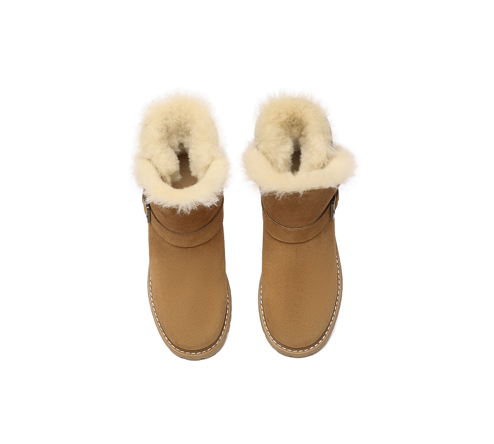 UGG Women Sheepskin Wool Buckle Decor Ankle Boots Polarwalk