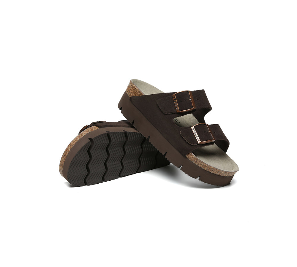 Adjustable Strap Embossed Slip-on Platform Summer Sandal Slides