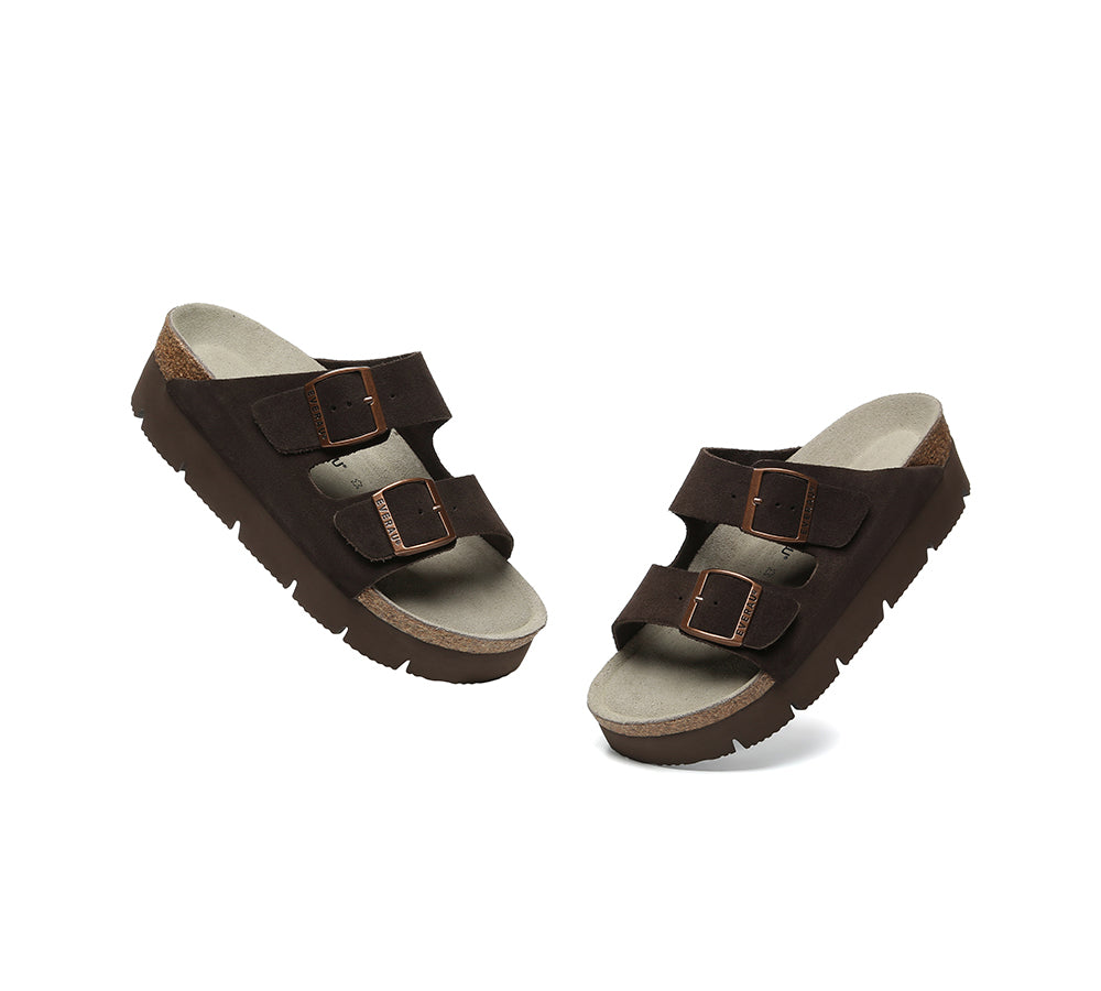 Adjustable Strap Embossed Slip-on Platform Summer Sandal Slides