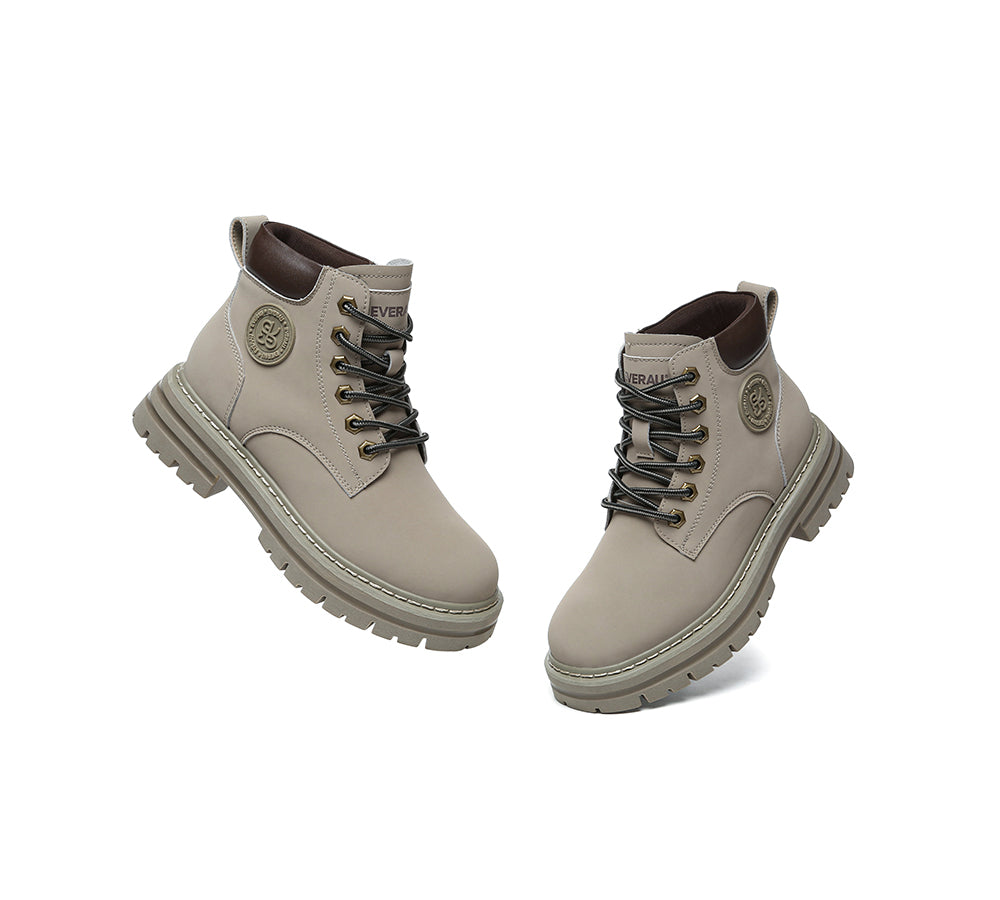 EVERAU® UGG Boots Women Leather Chunky Aubrey