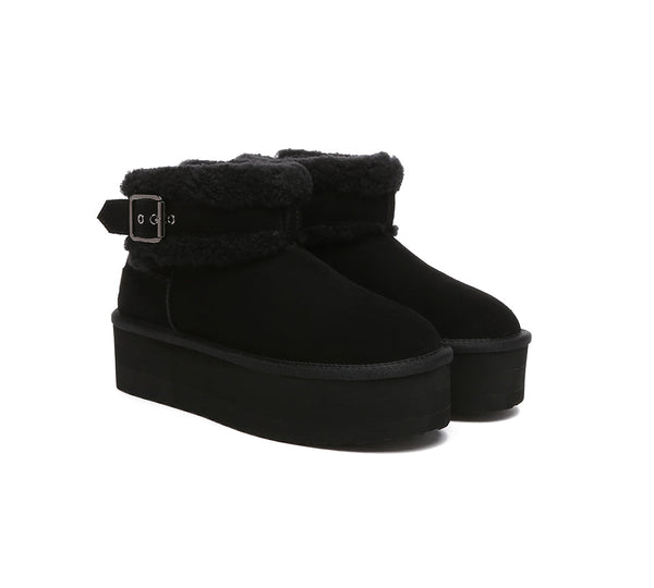 UGG EVERAU?? UGG Boots Sheepskin Wool Adjustable Buckle Ankle Platform Ula - UGG EXPRESS