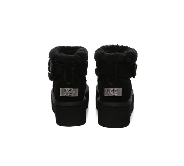 UGG EVERAU?? UGG Boots Sheepskin Wool Adjustable Buckle Ankle Platform Ula - UGG EXPRESS