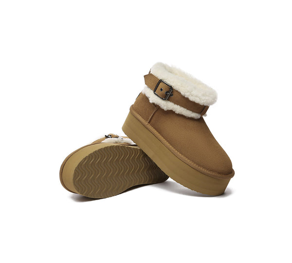 UGG EVERAU?? UGG Boots Sheepskin Wool Adjustable Buckle Ankle Platform Ula - UGG EXPRESS
