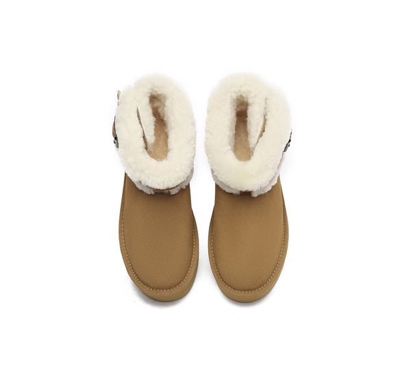 UGG EVERAU?? UGG Boots Sheepskin Wool Adjustable Buckle Ankle Platform Ula - UGG EXPRESS