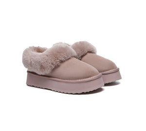 UGG Slippers Women Sheepskin Wool Collar Ankle Platform Clarrie