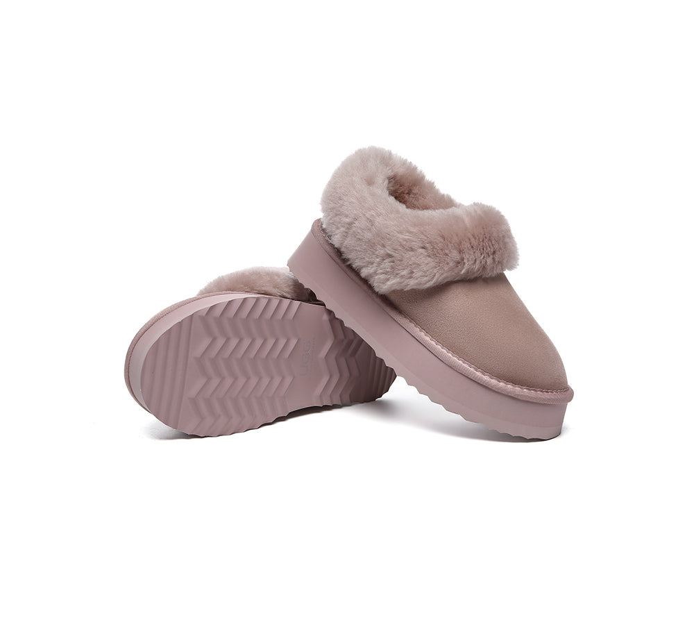 UGG Slippers Women Sheepskin Wool Collar Ankle Platform Clarrie