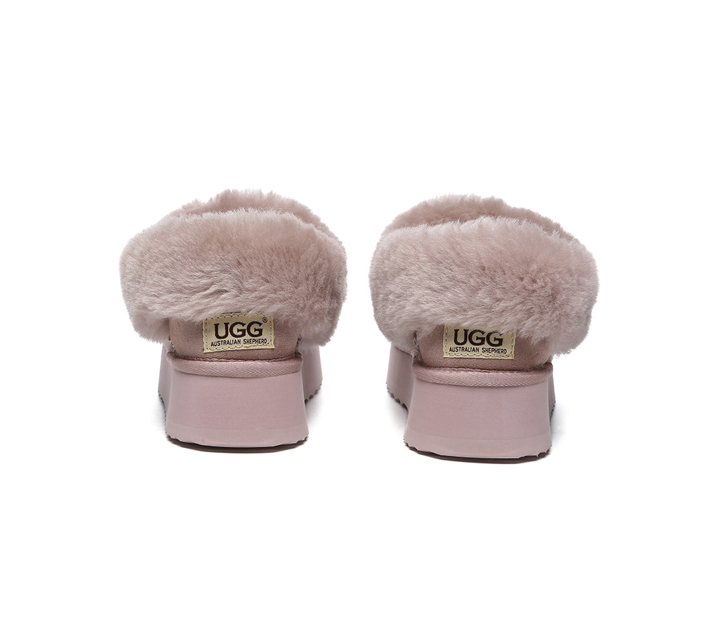 UGG Slippers Women Sheepskin Wool Collar Ankle Platform Clarrie