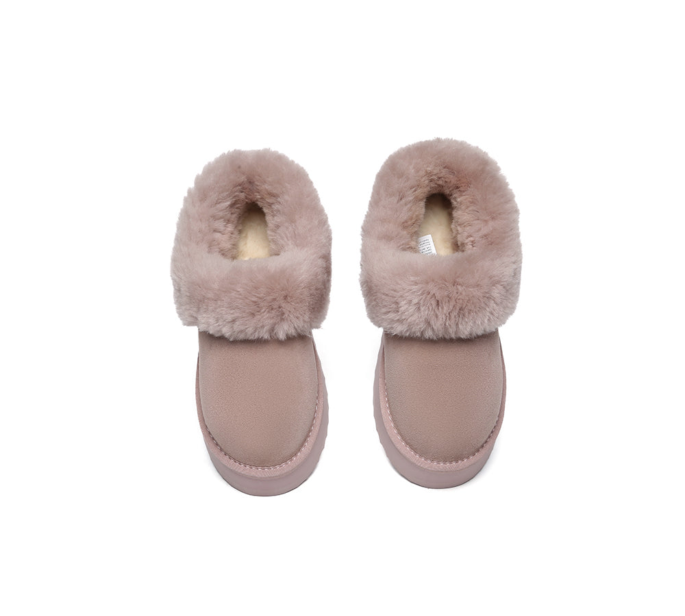 UGG Slippers Women Sheepskin Wool Collar Ankle Platform Clarrie