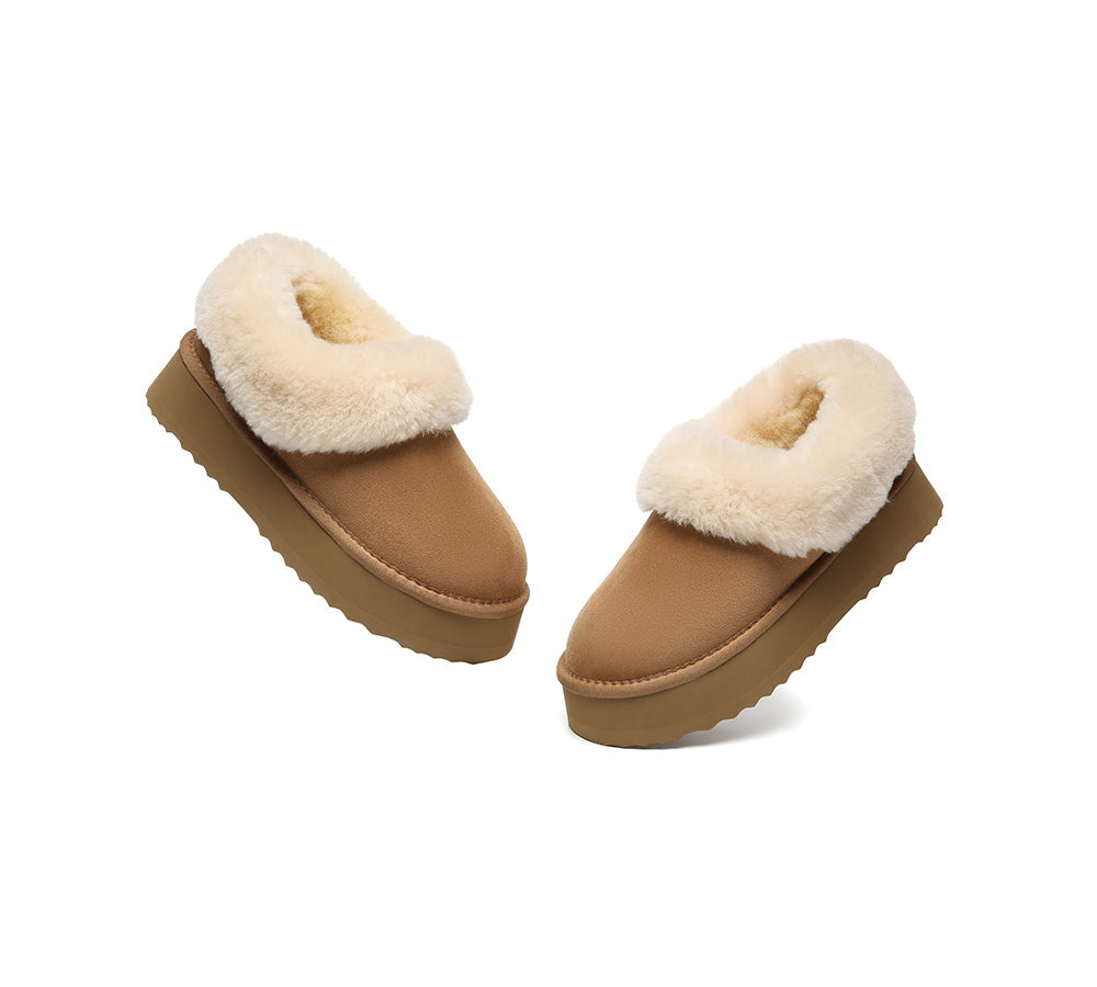 UGG Slippers Women Sheepskin Wool Collar Ankle Platform Clarrie