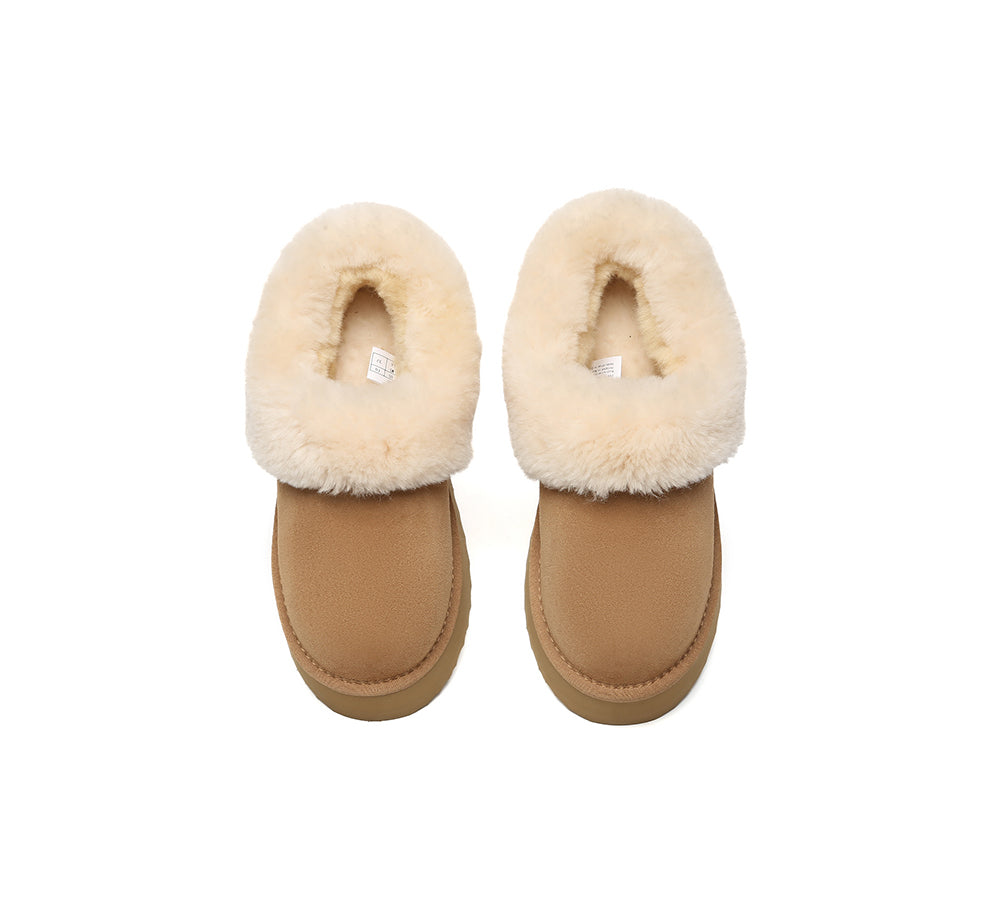 UGG Slippers Women Sheepskin Wool Collar Ankle Platform Clarrie