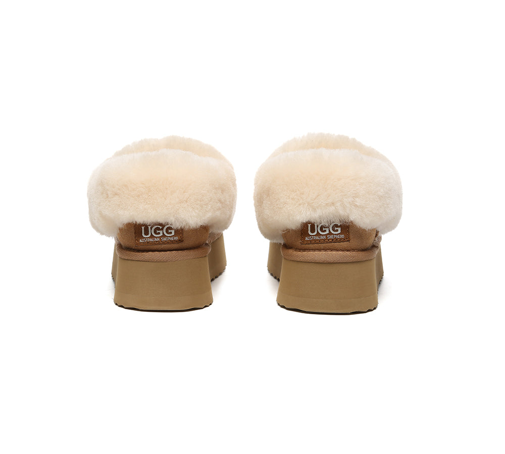 UGG Slippers Women Sheepskin Wool Collar Ankle Platform Clarrie