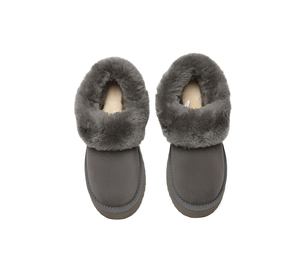 UGG Slippers Women Sheepskin Wool Collar Ankle Platform Clarrie