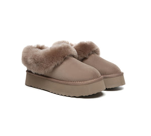 UGG Slippers Women Sheepskin Wool Collar Ankle Platform Clarrie