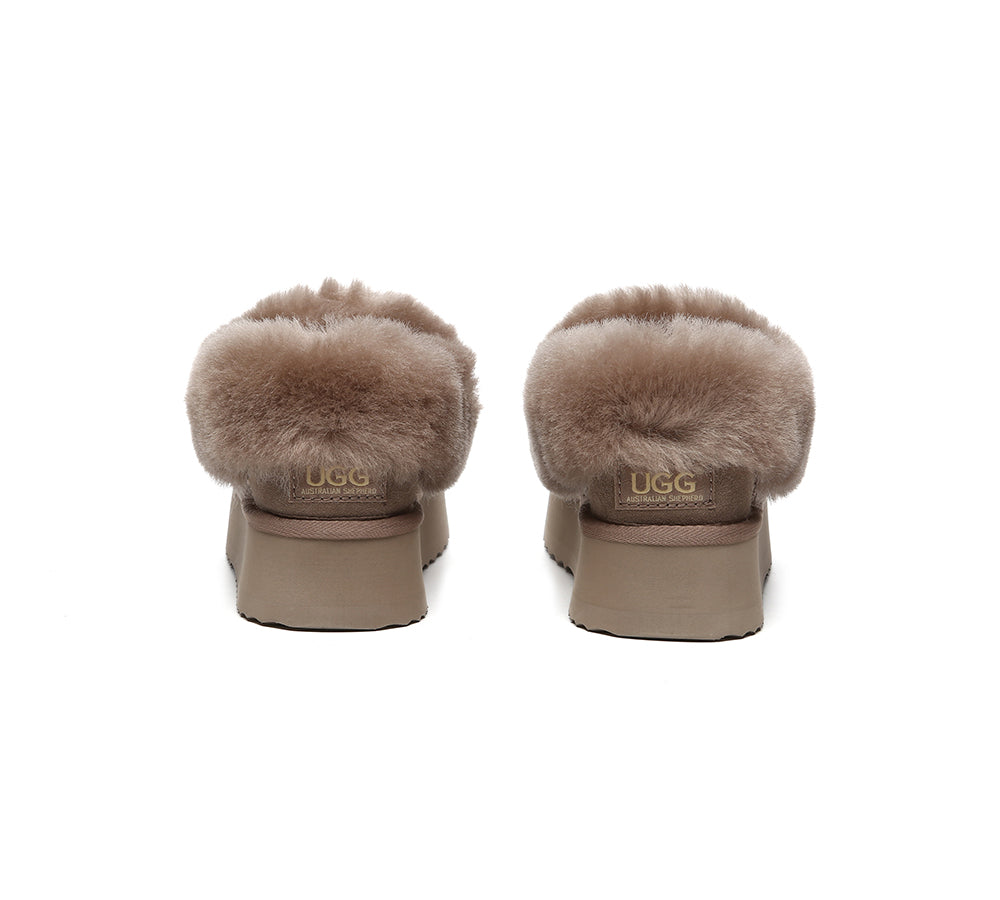 UGG Slippers Women Sheepskin Wool Collar Ankle Platform Clarrie