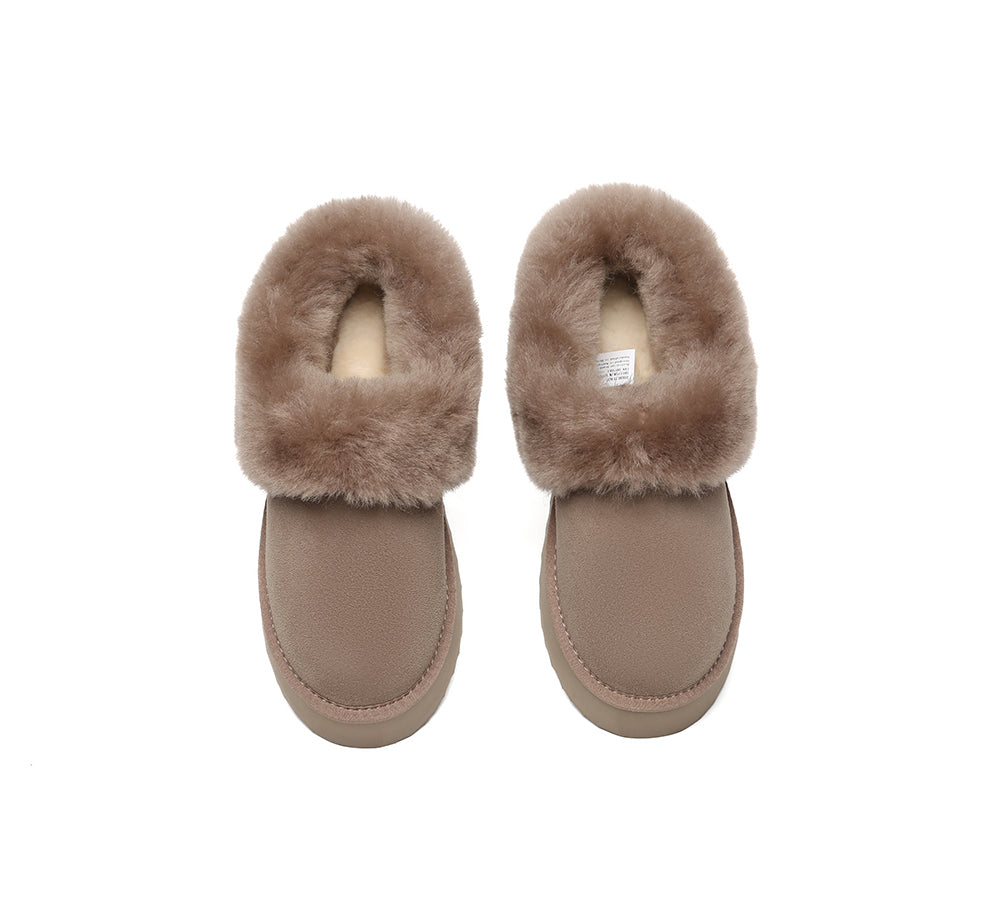 UGG Slippers Women Sheepskin Wool Collar Ankle Platform Clarrie