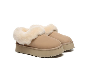 UGG Slippers Women Sheepskin Wool Collar Ankle Platform Clarrie