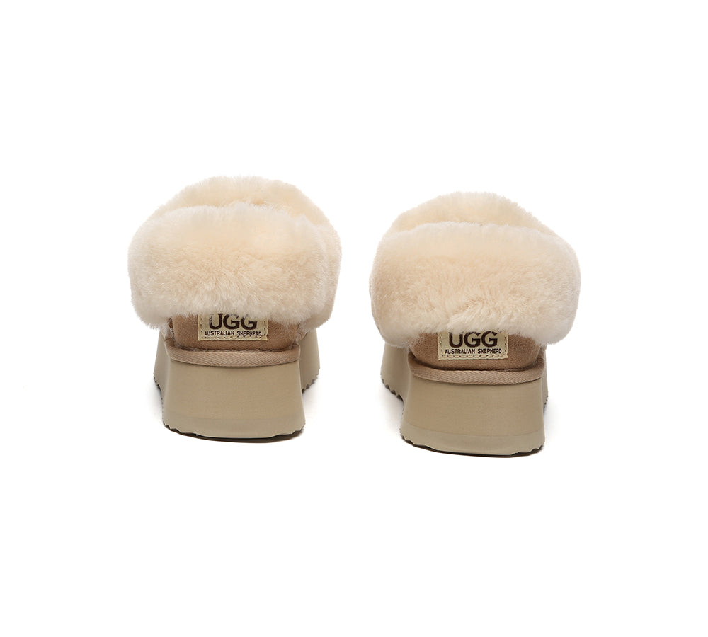 UGG Slippers Women Sheepskin Wool Collar Ankle Platform Clarrie