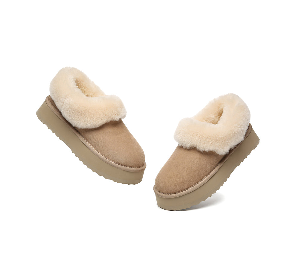 UGG Slippers Women Sheepskin Wool Collar Ankle Platform Clarrie