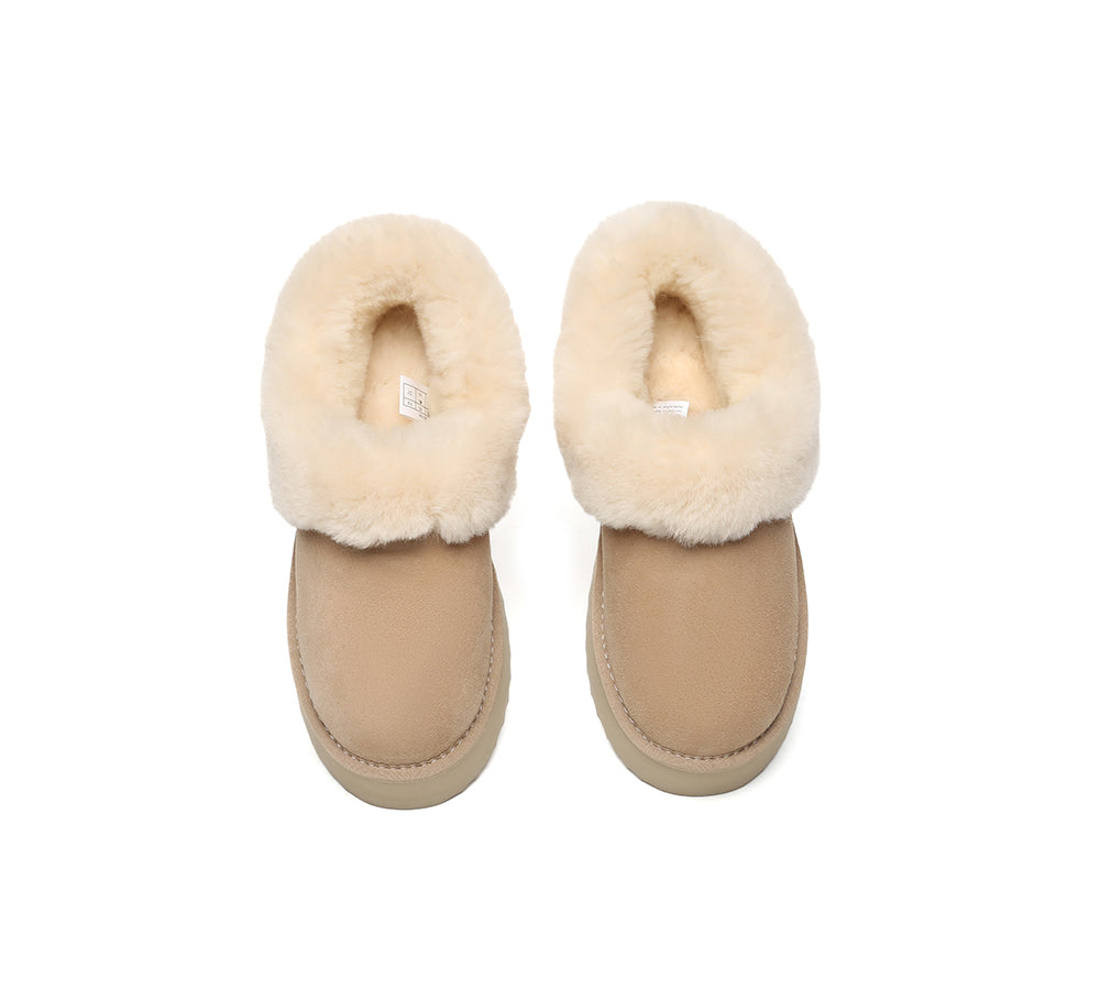 UGG Slippers Women Sheepskin Wool Collar Ankle Platform Clarrie