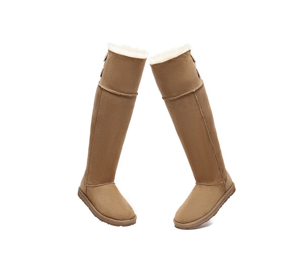 EVERAU® UGG Boots Double Faced Sheepskin Wool Tall Button Jenner EVERAU