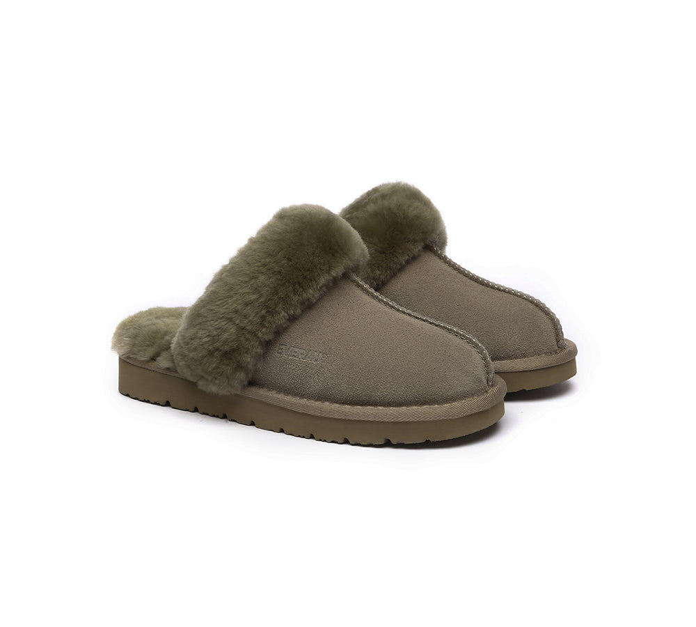 UGG Slippers Women Men Sheepskin Wool Suede Scuff Slippers Muffin