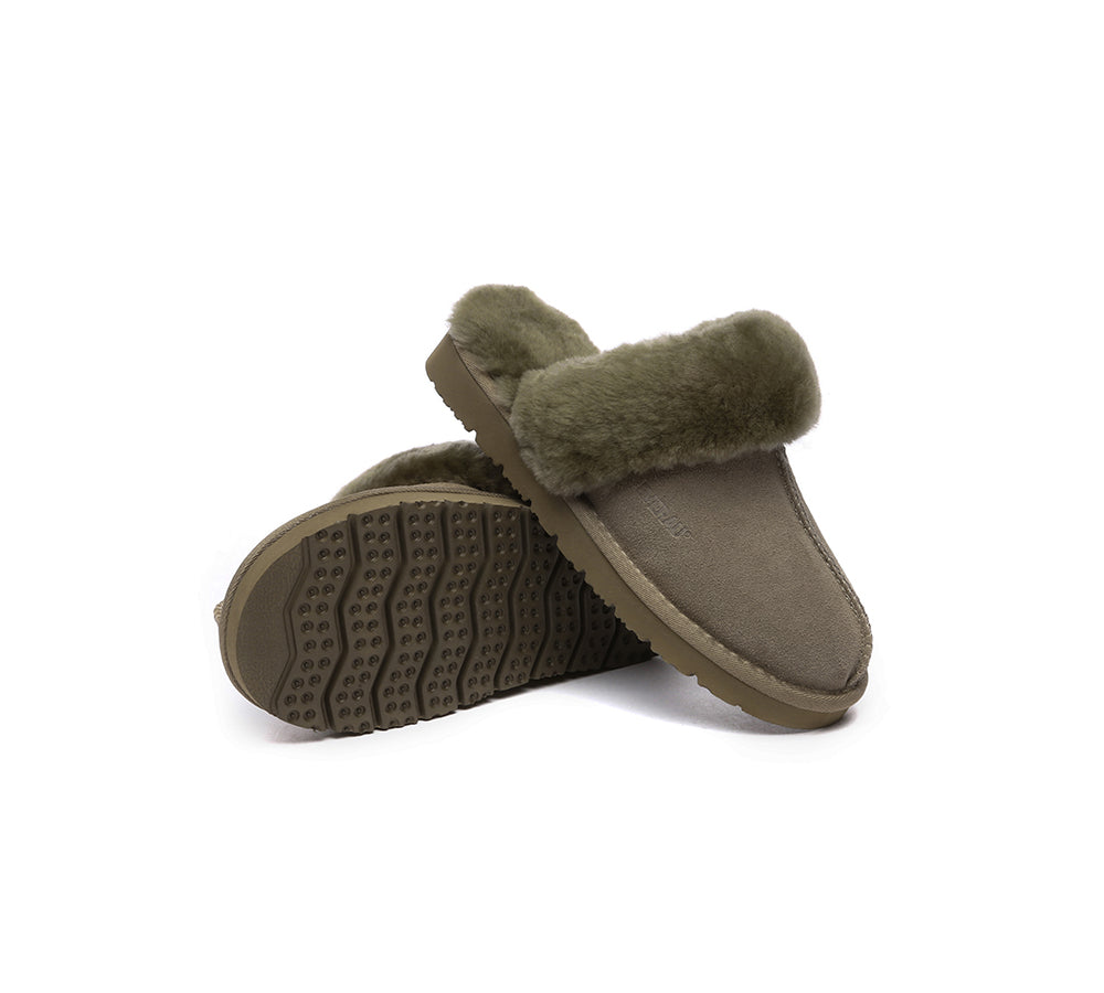 UGG Slippers Women Men Sheepskin Wool Suede Scuff Slippers Muffin