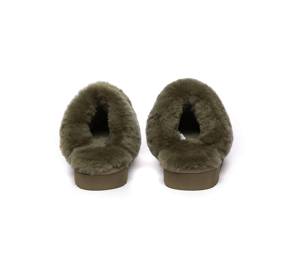 UGG Slippers Women Men Sheepskin Wool Suede Scuff Slippers Muffin